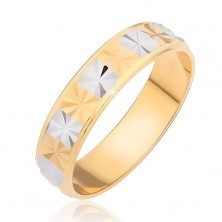 Lesklý prsten - zlaté a stříbrné obdélníky s diamantovým řezem