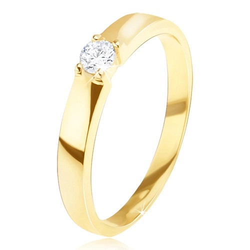 Zlatý prsten 585 - lesklý, hladký, kulatý čirý zirkon v kotlíku - Velikost: 54