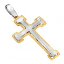 Přívěsek ze zlata 14K - dvoubarevný berličkový kříž, lesklo-matný
