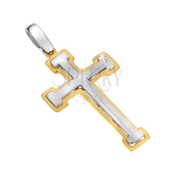 Přívěsek ze zlata 14K - dvoubarevný berličkový kříž, lesklo-matný