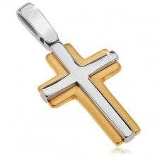 Přívěsek ve 14K zlatě - lesklo-matný dvoubarevný latinský kříž