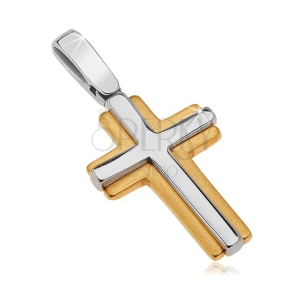 Přívěsek ve 14K zlatě - lesklo-matný dvoubarevný latinský kříž