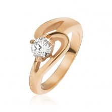 Prsten z oceli zlaté barvy, zvlněná linie a čirý zirkon