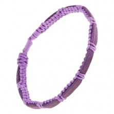 Náramek na ruku - tmavě fialový kožený pás a fialová šňůrka