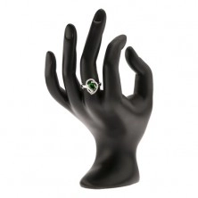 Stříbrný prsten 925, oválný zelený kamínek, zirkonové oblouky