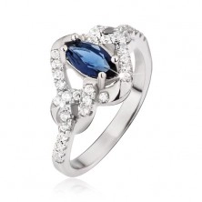 Prsten ze stříbra 925, modrý zrníčkový zirkon, uzlíky