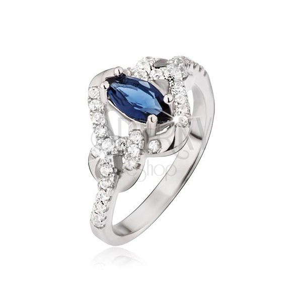 Prsten ze stříbra 925, modrý zrníčkový zirkon, uzlíky
