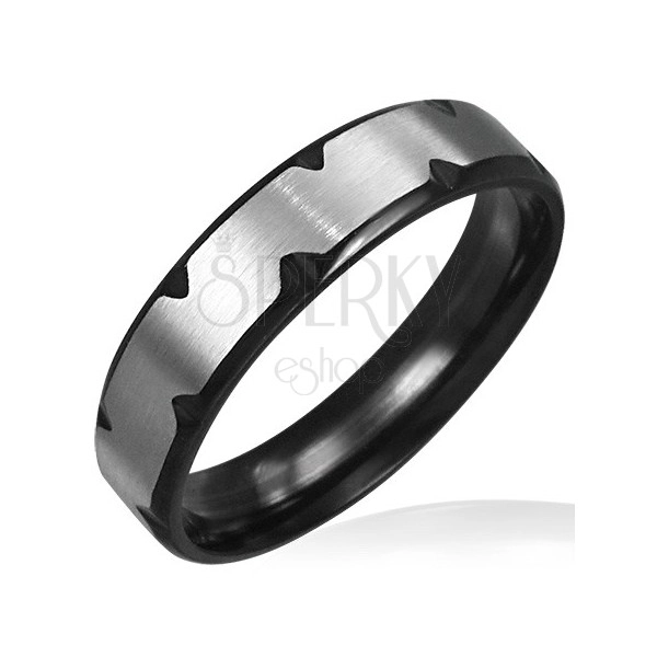 Ocelový prsten s černými zářezy