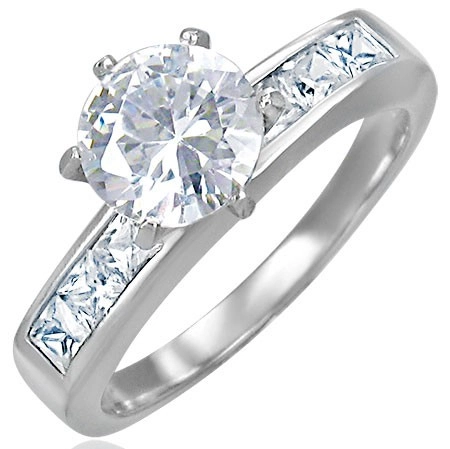 Snubní ocelový prsten s vystupujícím středovým zirkonem - Velikost: 60