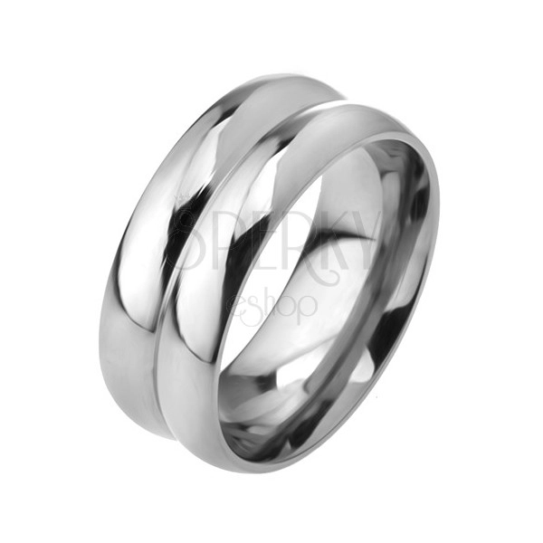 Ocelový prsten z oceli 316L, efekt dvou obrouček, 8 mm
