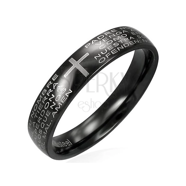 Prsten z černé chirurgické oceli s modlitebním náboženským textem