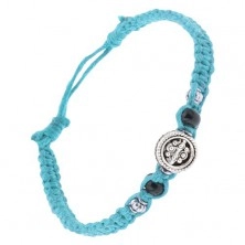 Azurově modrý šňůrkový pletenec, kruhová ozdoba, korálky
