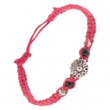 Pletený šňůrkový náramek tmavě růžové barvy, spirálový ornament