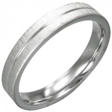 Saténový prsten z oceli, lesklý středový zářez