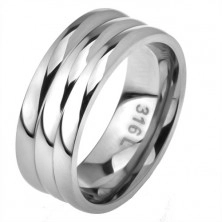 Ocelový prsten, rovný povrch, efekt tří obrouček