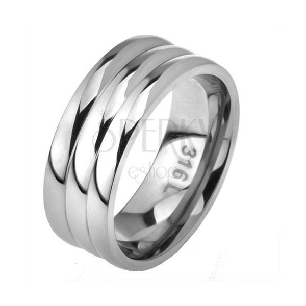 Ocelový prsten, rovný povrch, efekt tří obrouček