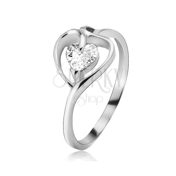 Stříbrný prsten 925, kontura srdce s čirým zirkonem