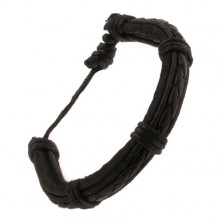 Černý kožený náramek, zaplétaný pás a šńůrky