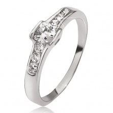 Stříbrný prsten 925 - zirkon, malé kulaté kamínky, obrysy srdcí