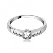 Stříbrný prsten 925 - zirkon, malé kulaté kamínky, obrysy srdcí