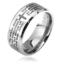 Prsten z chirurgické oceli - stříbrný, zkosené okraje, modlitba Otčenáš