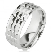 Lesklý ocelový prsten - stříbrná obroučka na prst, ozdobné diamantové plošky