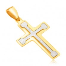 Přívěsek ze 14K zlata - dvoubarevný, latinský kříž s berličkovým uvnitř