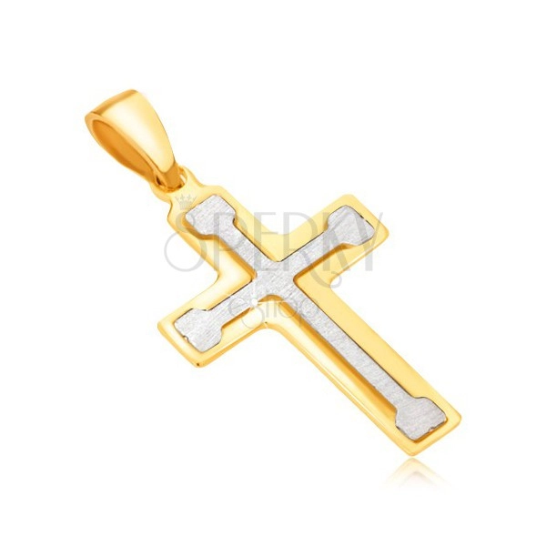 Přívěsek ze 14K zlata - dvoubarevný, latinský kříž s berličkovým uvnitř