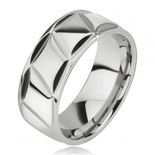 Prsten z chirurgické oceli, lesklý, kosodélníkový vzor