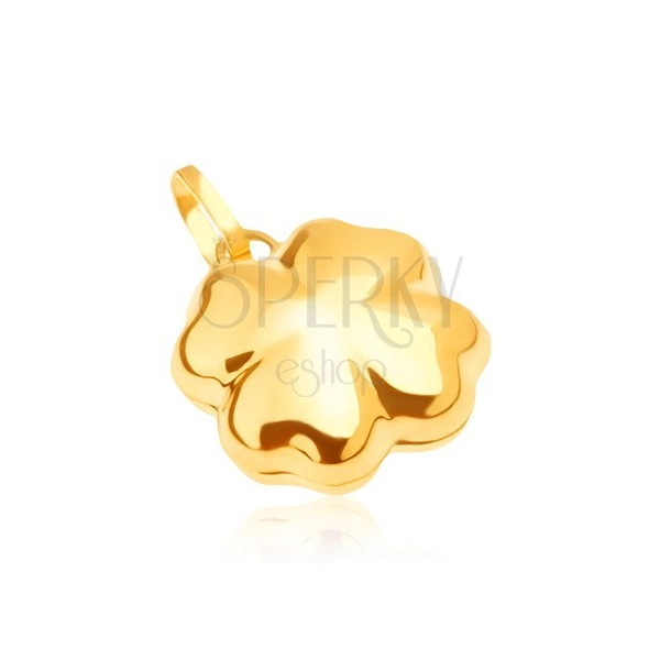 Lesklý zlatý přívěsek 585 - trojrozměrný čtyřlístek pro štěstí
