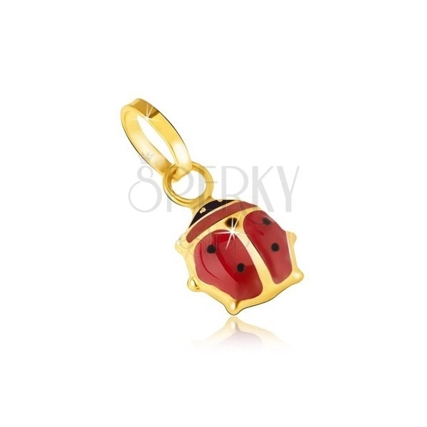 Zlatý přívěsek 585 - maličká glazovaná červenočerná beruška