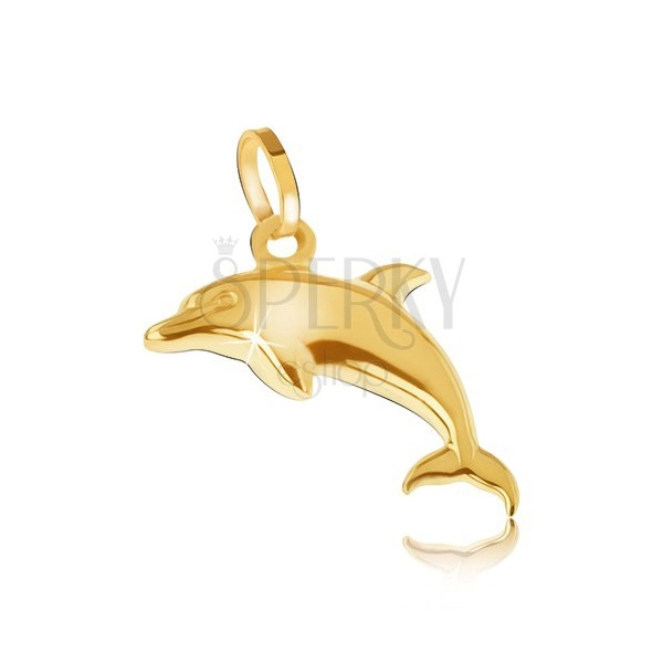 Přívěsek ze žlutého 14K zlata - blyštivý trojrozměrný skákající delfín