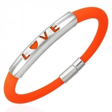 Oranžový silikonový náramek - LOVE