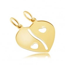 Dvojpřívěsek ve žlutém 14K zlatě - přelomené lesklé srdce, výřezy ve tvaru srdíček