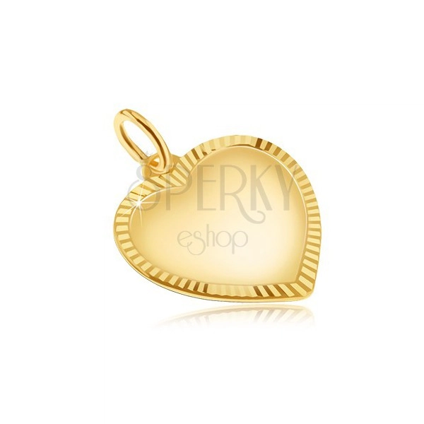 Přívěsek ve žlutém 14K zlatě - matné symetrické srdce, rýhovaný okraj