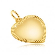 Zlatý přívěsek 585 - velké pravidelné matné srdce, blyštivá rýhovaná obruba