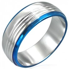Prsten z chirurgické oceli se dvěma modrými pruhy
