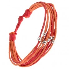 Oranžovo-červený šňůrkový multináramek, korálky stříbrné barvy