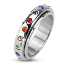 Prsten z oceli 316L, otočná obruč s barevnými kamínky