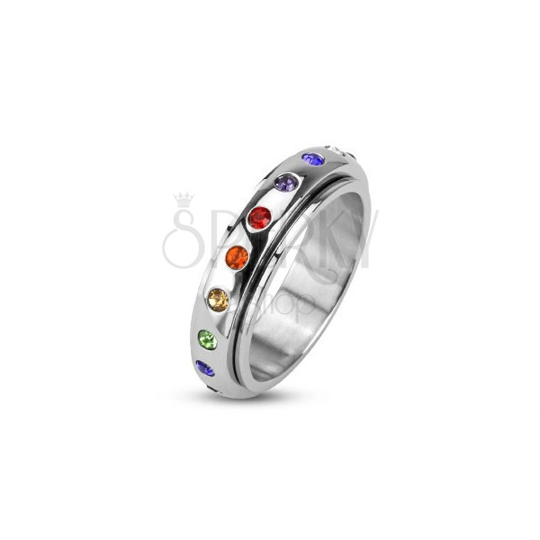Prsten z oceli 316L, otočná obruč s barevnými kamínky