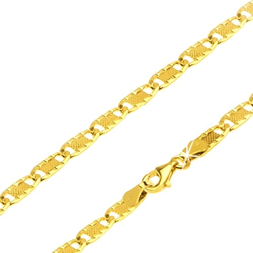 Levně Zlatý řetízek 585 - ploché ozdobně rýhované články, mřížka, 550 mm