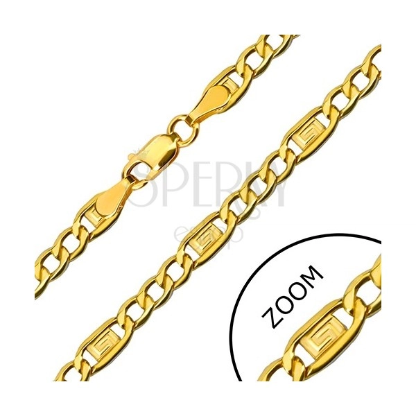 Zlatý řetízek 585 - tři oválná očka, článek s řeckým klíčem, 500 mm