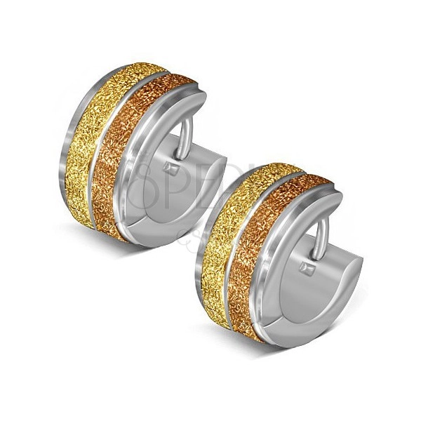 Kruhové náušnice z oceli, dva pískované zlaté pásy