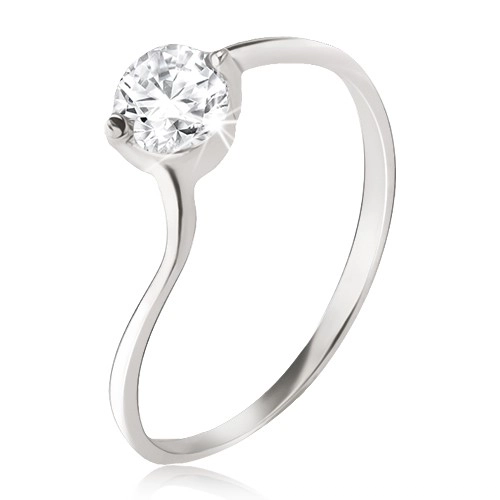 Stříbrný prsten 925 - čirý zirkon v kotlíku, jemně zvlněná ramena - Velikost: 68