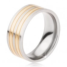 Titanový prsten - lesklá obroučka stříbrno-zlaté barvy, střídající se pásy