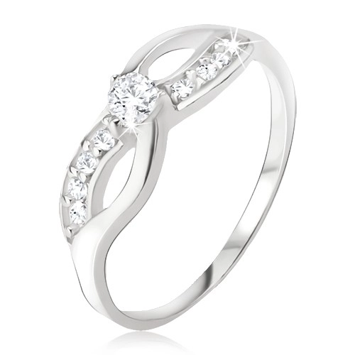 Stříbrný prsten 925 - symbol nekonečna, zirkonová linie, okrouhlý kamínek - Velikost: 48
