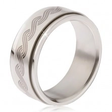 Ocelový prsten - točící se matná obruč, potisk řeckého pletence