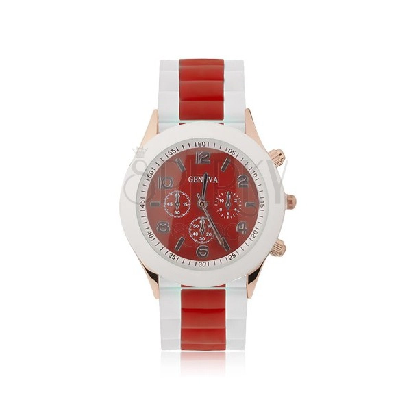 Náramkové hodinky - červený ciferník, silikonový řemínek