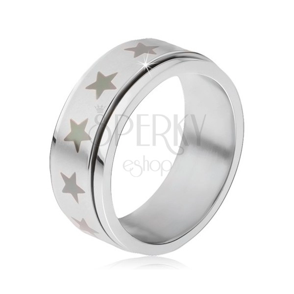 Ocelový prsten - točící se matná obruč, potisk šedých hvězd