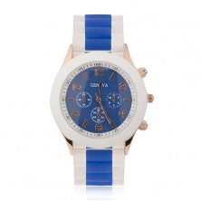 Náramkové hodinky, modrý ciferník, silikonový řemínek